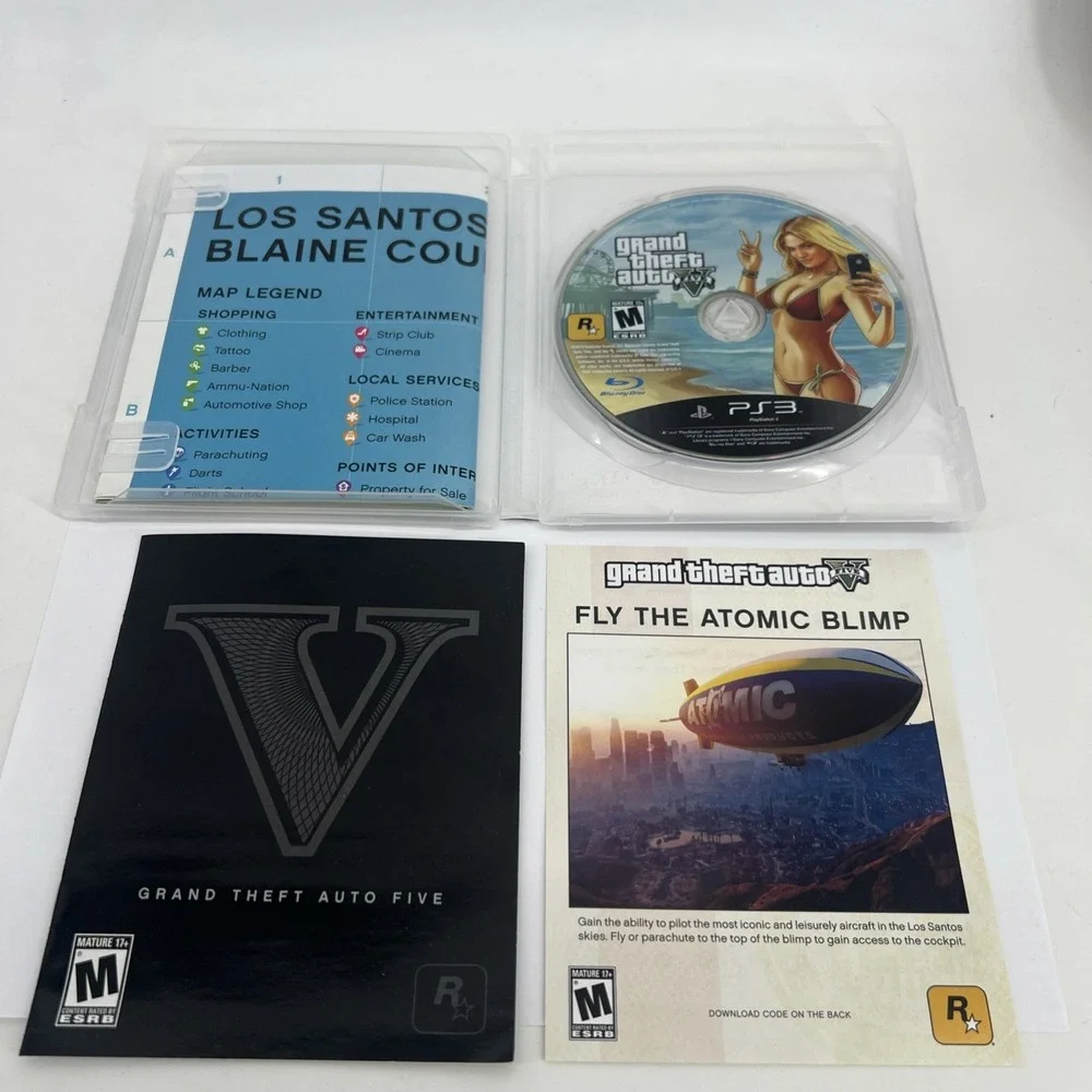 Grand Theft Auto V (PlayStation 3, 2013) CIB w/Map & Manual Tested Working